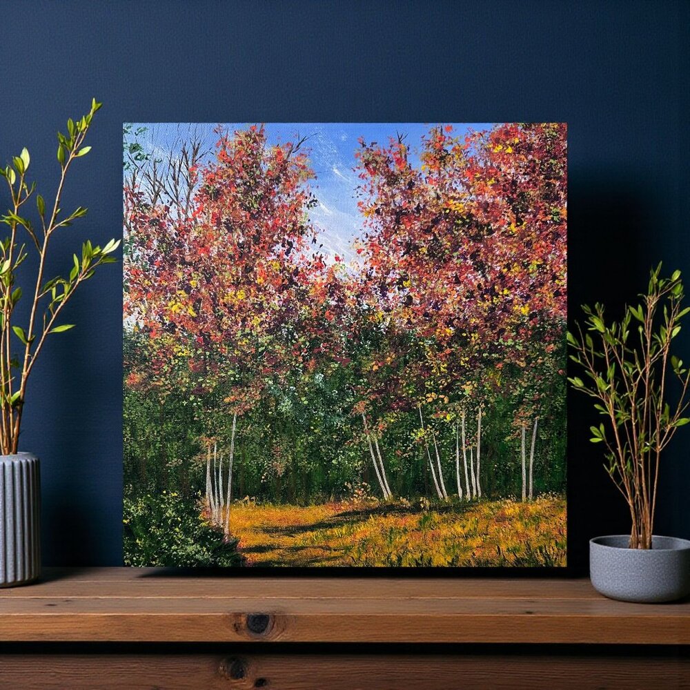 On A Perfect Fall Day Original Acrylic Painting On Canvas 12" x 12" Unframed Art